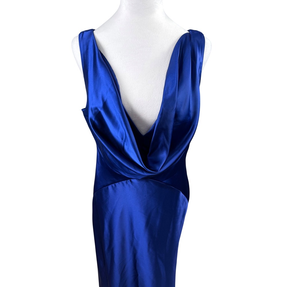 Vince Camuto Maxi Dress Womens 12 Blue Cowl Neck Satin Sleeveless NWOT - Picture 4 of 13